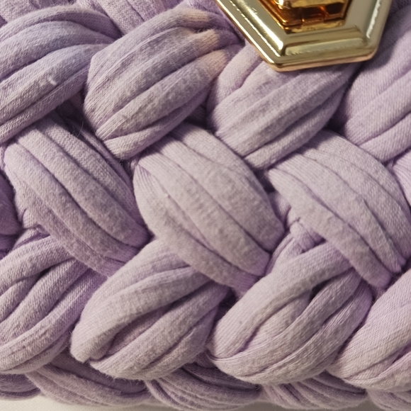 Womens Handbag Woven Metallic Gold Purple Crossbody Chain Chunky Fun - Picture 5 of 12